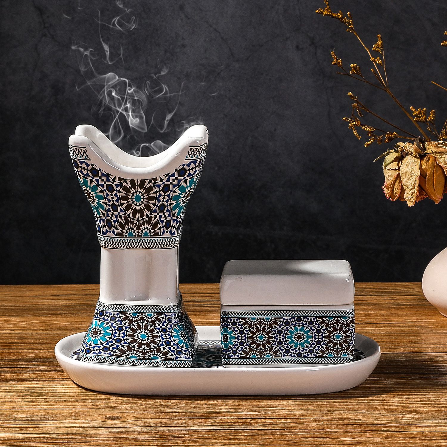 Incense Holder - Set Pembakar Dupa Keramik Arab Bermotif