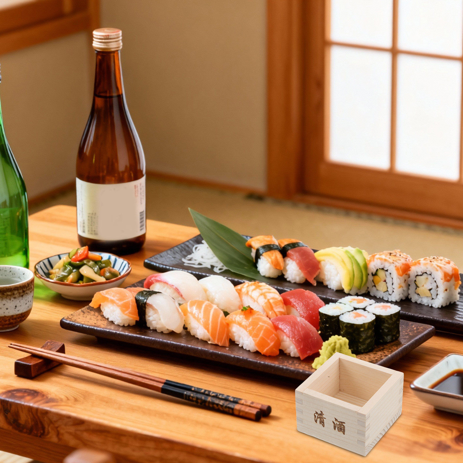 Japanese Restaurant Lifestyle - 2 Buah Kotak Sake Masu Kayu,